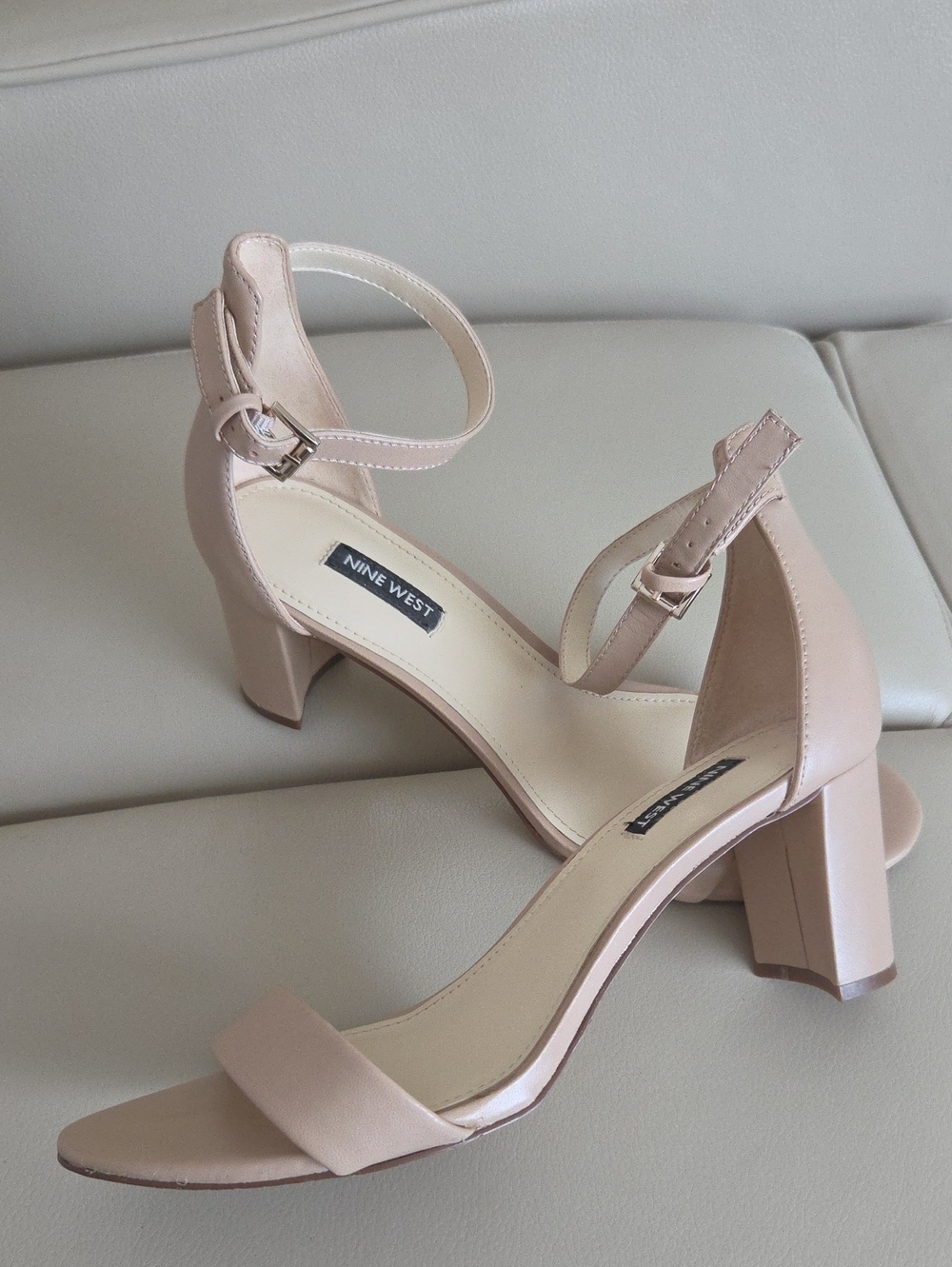 Nine West Nude Ankle Strap Block Heel Sandals 9M
